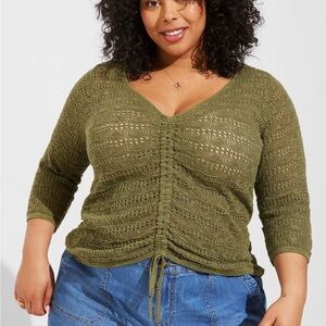 Torrid Olive Green Open Knit Cinched Sweater